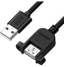 GCR Удлинитель 1.0m USB 2.0, AM/AF крепление под винт, черный, 30/30 AWG, GCR-52446