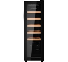 Винный шкаф KUPPERSBERG/ Винный шкаф KUPPERSBERG, отдельностоящий, High-Tech, объем 45 л, вместимость 12 бутылок, диапазон температуры 5-20 градусов, механическое открытие двери, 5 полок из бука, LCD дисплей, уровень шума 38 дБ, цвет черный