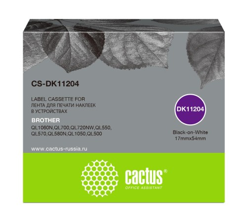 -/ Картридж ленточный Cactus CS-DK11204 DK-11204 черный для Brother P-touch QL-500, QL-550, QL-700, QL-