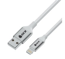 GCR Кабель 1.0m USB AM/Lightning - поддержка всех IOS, MFI, белый нейлон, AL корпус серебро, белый ПВХ, GCR-53077