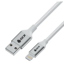 GCR Кабель 1.0m USB AM/Lightning - поддержка всех IOS, MFI, белый нейлон, AL корпус серебро, белый ПВХ, GCR-53077