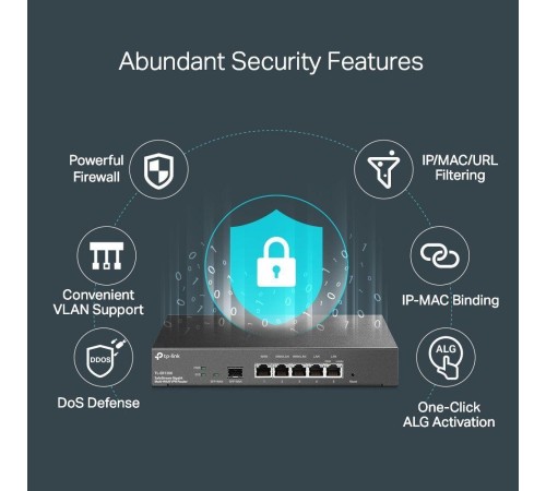 Маршрутизатор/ Gigabit Multi-WAN VPN Router, 1× Gb SFP WAN, 1× Gb RJ45 WAN, 2× Gb WAN/LAN RJ45, 2× Gb RJ45 LAN ports, Integration with Omada SDN Controller