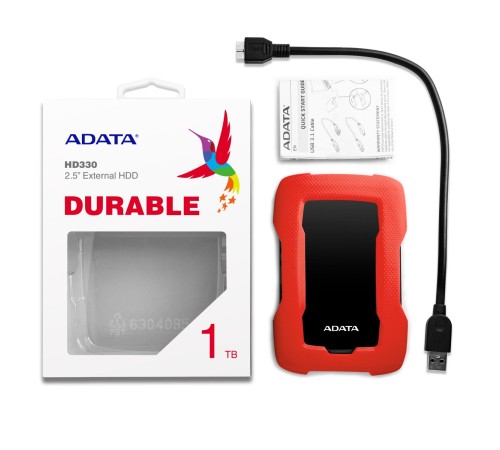 Внешний жесткий диск/ Portable HDD 1TB ADATA HD330 (Red), Silicone, USB 3.2 Gen1, 133x89x16mm, 190g /3 года/ Внешний жесткий диск/ Portable HDD 1TB ADATA HD330 (Red), Silicone, USB 3.2 Gen1, 133x89x16mm, 190g /3 года/