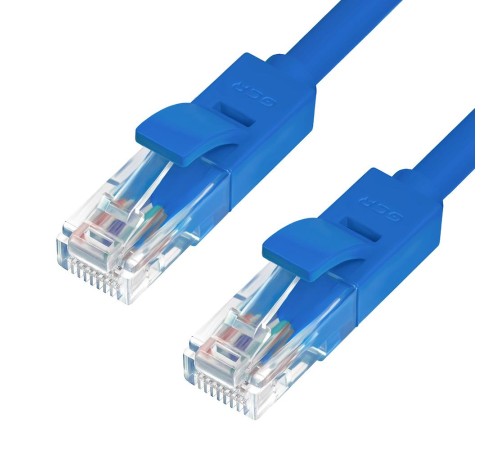 GCR Патч-корд перекрестный ethernet 1.0m UTP кат.5е, синий, RJ45, литой