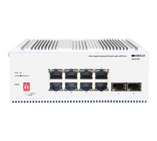 Коммутатор/ Unmanaged Industrial Switch 8x1000Base-T PoE, 2x1000Base-X SFP, PoE Budget 185W, Surge 4KV, -40 to 75°C