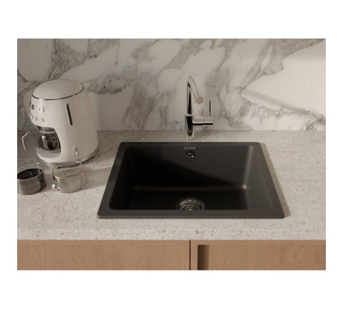Кухонная мойка RIVELATO RIVELATO Мойка BERKANA 50 1-чаш 560*430, монтаж: универсальный, материал: кварц, цвет: черный