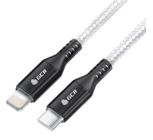 GCR Кабель 1.0m TypeC/Lightning MFI POWER DELIVERY 18 W, быстрая зарядка, белый нейлон, корпус черный, GCR-53188