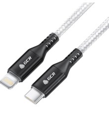 GCR Кабель 1.0m TypeC/Lightning MFI POWER DELIVERY 18 W, быстрая зарядка, белый нейлон, корпус черный, GCR-53188