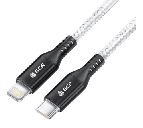 GCR Кабель 1.0m TypeC/Lightning MFI POWER DELIVERY 18 W, быстрая зарядка, белый нейлон, корпус черный, GCR-53188