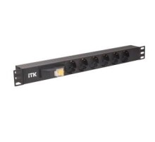 PDU 6 розеток DIN49440 (нем. cтанд.), с автоматом на 10А,1U, без шнура, вх. IEC320 C14, алюминиевый профиль, черный