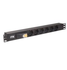 PDU 6 розеток DIN49440 (нем. cтанд.), с автоматом на 10А,1U, без шнура, вх. IEC320 C14, алюминиевый профиль, черный