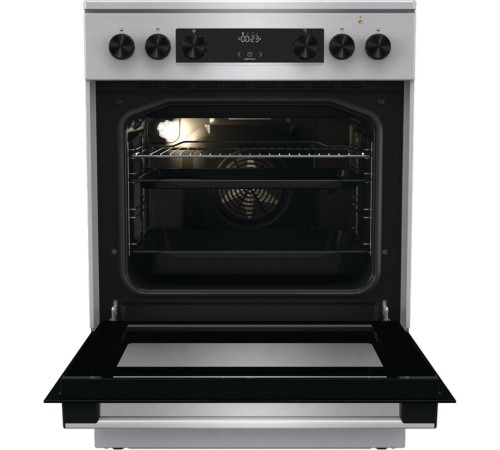 Плита GORENJE/ Тип плиты: электрическая, Тип варочной поверхности: стеклокерамическая, Цвет: нержавеющая сталь, Гриль: Есть, Ширина, см: 60