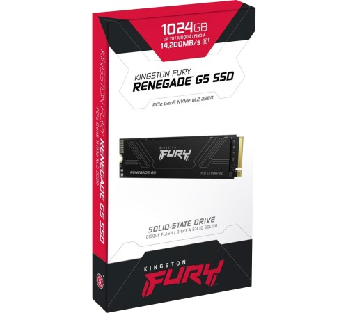 Твердотельный накопитель/ Kingston SSD Fury Renegade, 1024GB, M.2(22x80mm), NVMe, PCIe 5.0 x4, 3D TLC, R/W 14200/11000MB/s, IOPs 2 200 000/2 150 000, TBW 1000, DWPD 0.5 (60 мес)