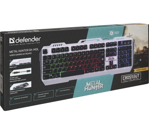 Defender Проводная игровая клавиатура Metal Hunter GK-140L RU,RGB подсветка,19 Anti-Ghost