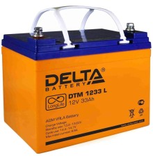 Батарея DELTA серия DTM L, DTM 1233 L, напряжение 12В, емкость 33Ач (разряд 10 часов),  макс. ток разряда (5 сек.) 330А, макс. ток заряда 9.9А, свинцово-кислотная типа AGM, клеммы под болт М6, ДxШxВ 195х130х155мм., вес 10.1кг., срок службы 10-12 лет./ Bat