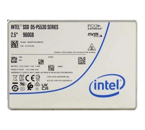 Твердотельный накопитель/ Intel SSD D5-P5530 Series, 960GB, U.2(2.5" 15mm), NVMe, PCIe 4.0 x4, TLC, R/W 5500/1600MB/s, IOPs 300 000/75 000, TBW 1700, DWPD1 (12 мес.) Твердотельный накопитель/ Intel SSD D5-P5530 Series, 960GB, U.2(2.5" 15mm), NVMe, PCIe 4.0 x4, TLC, R/W 5500/1600MB/s, IOPs 300 000/75 000, TBW 1700, DWPD1 (12 мес.)
