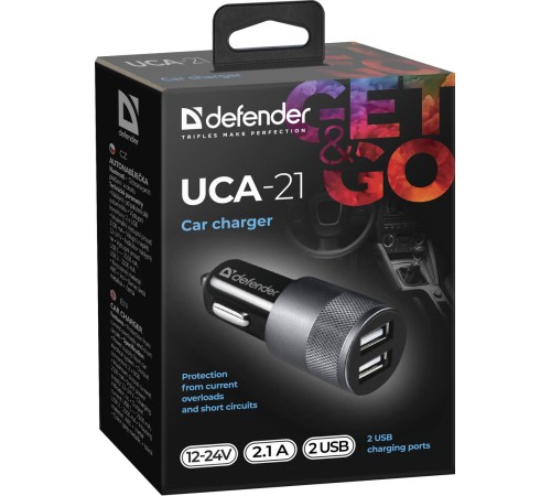 Defender Автомобильное ЗУ UCA-21 2USB, 5V/2.1A