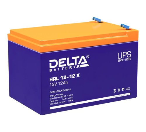 Батарея DELTA серия HRL-X, HRL 12-12 X, напряжение 12В, емкость 12Ач (разряд 10 часов), макс. ток разряда (5 сек.) 160А, макс. ток заряда 3.6А, свинцово-кислотная типа AGM, клеммы F2, ДxШxВ 151х98х95мм., вес 3.85кг., срок службы 12 лет./ Battery DELTA se Батарея DELTA серия HRL-X, HRL 12-12 X, напряжение 12В, емкость 12Ач (разряд 10 часов), макс. ток разряда (5 сек.) 160А, макс. ток заряда 3.6А, свинцово-кислотная типа AGM, клеммы F2, ДxШxВ 151х98х95мм., вес 3.85кг., срок службы 12 лет./ Battery DELTA se