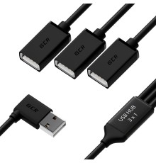 Greenconnect USB 2.0 Хаб гибкий 0.35m для 3-х устройств одновременно, двусторонний угловой AM / 3 х AF, черный, GCR-51545