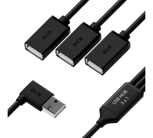 Greenconnect USB 2.0 Хаб гибкий 0.35m для 3-х устройств одновременно, двусторонний угловой AM / 3 х AF, черный, GCR-51545 Greenconnect USB 2.0 Хаб гибкий 0.35m для 3-х устройств одновременно, двусторонний угловой AM / 3 х AF, черный, GCR-51545