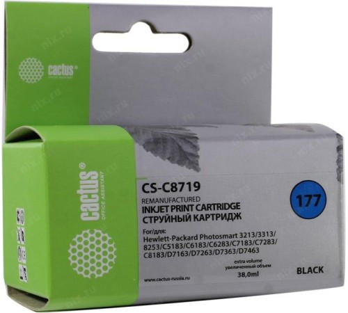 -/ Картридж струйный Cactus CS-C8719 №177XL черный (38мл) для HP 3100/3110/3207/3210/3213/3214/3308/825