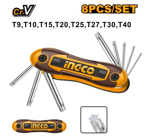 Набор шестигранных ключей Torx Ingco HHK14083,T9-T40, CR-V, Пластиковая ручка Набор шестигранных ключей Torx Ingco HHK14083,T9-T40, CR-V, Пластиковая ручка