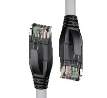 Патч-корд прямой 7.5m UTP кат.5e, серый, черные коннекторы, 24 AWG, литой, ethernet high speed 1 Гбит/с, RJ45, T568B