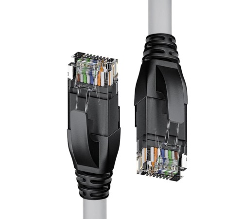 Патч-корд прямой 7.5m UTP кат.5e, серый, черные коннекторы, 24 AWG, литой, ethernet high speed 1 Гбит/с, RJ45, T568B