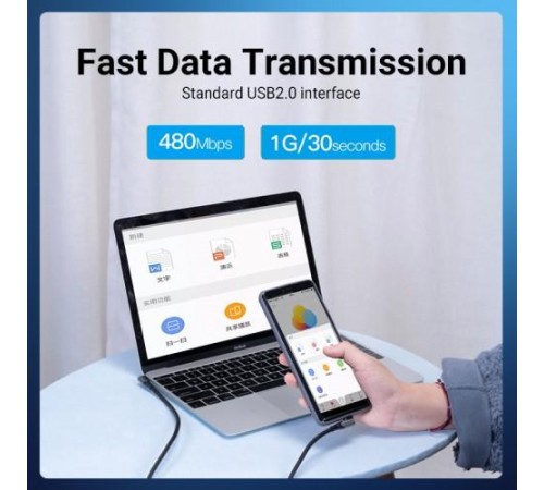 Кабель Vention USB 2.0 CM/CM угловой - 1м. Серый 5А PD100W