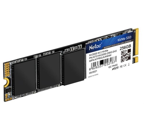 SSD накопитель Netac SSD NV2000 256GB PCIe 3 x4 M.2 2280 NVMe 3D NAND, R/W up to 2500/1000MB/s, IOPS(R4K) 130K/220K, TBW 150TB, 5y wty SSD накопитель Netac SSD NV2000 256GB PCIe 3 x4 M.2 2280 NVMe 3D NAND, R/W up to 2500/1000MB/s, IOPS(R4K) 130K/220K, TBW 150TB, 5y wty