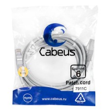 Патч-корд F/UTP, категория 6, 2xRJ45/8p8c, экранированный, серый, LSZH, 3м Cabeus PC-FTP-RJ45-Cat.6-3m-LSZH Патч-корд F/UTP, категория 6, 2xRJ45/8p8c, экранированный, серый, LSZH, 3м
