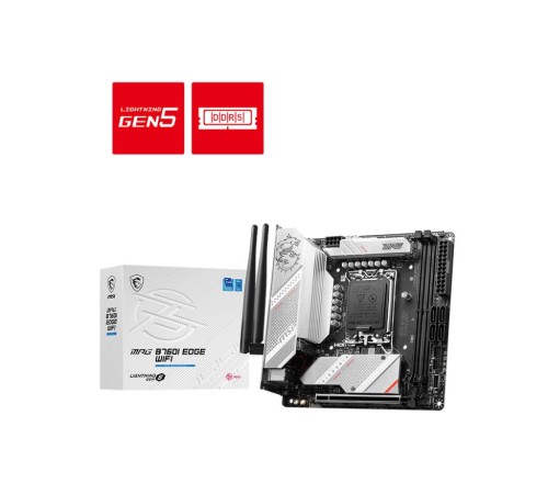 Материнская плата/ MB MSI INTEL B760 s1700, 2xDDR5(128GB), HDMI 2.1/DP, 1xPCIe 5.0x16, 1xLAN (2.5GbE), Wi-Fi, BT, 4xSATA 6Gb/s, 2xM.2, 1xUSB-C, 5xUSB 3.2, 2xUSB 2.0, mini ITX Материнская плата/ MB MSI INTEL B760 s1700, 2xDDR5(128GB), HDMI 2.1/DP, 1xPCIe 5.0x16, 1xLAN (2.5GbE), Wi-Fi, BT, 4xSATA 6Gb/s, 2xM.2, 1xUSB-C, 5xUSB 3.2, 2xUSB 2.0, mini ITX