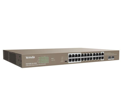 Коммутатор/ Tenda TEG1126P-24-410W 24GE+2SFP Ethernet Switch With 24-Port PoE