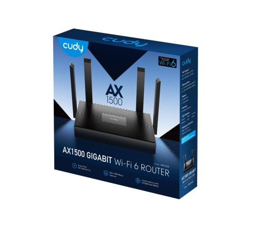 Маршрутизатор/ AX1500 Gigabit Dual Band Wi-Fi 6 Router, Chipset Realtek, 802.11ax/ac/a/b/g/n, 1201Mbps at 5GHz +300Mbps at 2.4GHz, 4 x 10/100/1000Mbps Ports, WPA3, 4 x 5dBi fixed antennas Маршрутизатор/ AX1500 Gigabit Dual Band Wi-Fi 6 Router, Chipset Realtek, 802.11ax/ac/a/b/g/n, 1201Mbps at 5GHz +300Mbps at 2.4GHz, 4 x 10/100/1000Mbps Ports, WPA3, 4 x 5dBi fixed antennas
