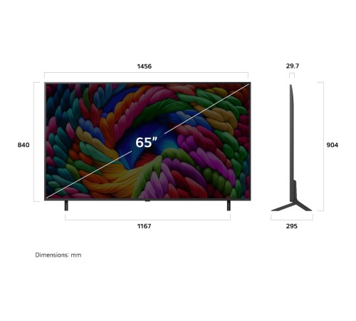 Телевизор ЖК 65'' LG/ 65", Ultra HD, Nano Color, Local Dimming, Smart TV, WebOS, Wi-Fi, DVB-T2/C/S2, MR, 60Hz Native, 2.0ch (20W), 2 HDMI, 2 USB, 2 Pole, Ashed Blue, 2025