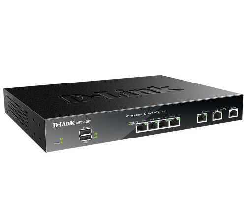 Контроллер/ DWC-1000/C WLAN Controller, 4x1000Base-T, 2x1000Base-T Option, 2xUSB ports, RJ45 Consol, 12/66 Unified APs management ability