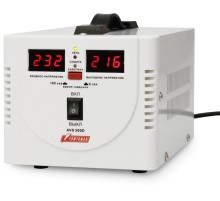 Стабилизатор POWERMAN AVS 500D, ступенчатый регулятор, цифровые индикаторы уровней напряжения, 500ВА, 140-260В, максимальный входной ток 5А, 2 евророзетки, IP-20, напольный,  200мм х 150мм х 140мм, 2,3 кг./ Stabilizer POWERMAN AVS 500D, step-type regulato