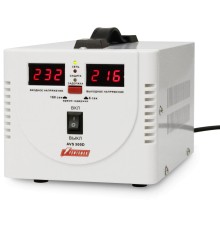 Стабилизатор POWERMAN AVS 500D, ступенчатый регулятор, цифровые индикаторы уровней напряжения, 500ВА, 140-260В, максимальный входной ток 5А, 2 евророзетки, IP-20, напольный,  200мм х 150мм х 140мм, 2,3 кг./ Stabilizer POWERMAN AVS 500D, step-type regulato