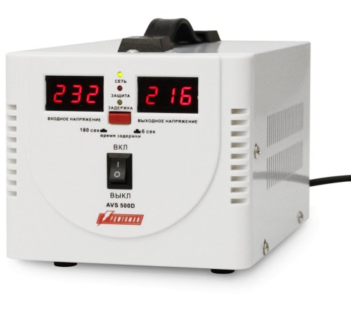 Стабилизатор POWERMAN AVS 500D, ступенчатый регулятор, цифровые индикаторы уровней напряжения, 500ВА, 140-260В, максимальный входной ток 5А, 2 евророзетки, IP-20, напольный, 200мм х 150мм х 140мм, 2,3 кг./ Stabilizer POWERMAN AVS 500D, step-type regulato Стабилизатор POWERMAN AVS 500D, ступенчатый регулятор, цифровые индикаторы уровней напряжения, 500ВА, 140-260В, максимальный входной ток 5А, 2 евророзетки, IP-20, напольный, 200мм х 150мм х 140мм, 2,3 кг./ Stabilizer POWERMAN AVS 500D, step-type regulato