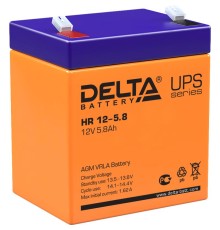 Батарея DELTA серия HR, HR 12-5,8, напряжение 12В, емкость 5.8Ач (разряд 20 часов),  макс. ток разряда (5 сек.) 75А, макс. ток заряда 1.74А, свинцово-кислотная типа AGM, клеммы F2, ДxШxВ 90х70х101мм., вес 1.95кг., срок службы 8 лет./ Battery DELTA series