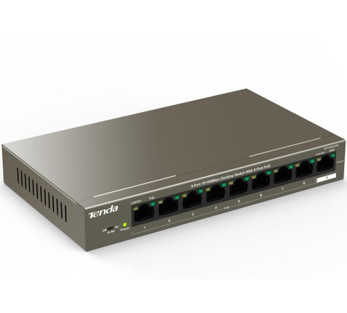 Коммутатор/ Tenda TEF1109P-8-63W  9-Port 10/100Mbps Desktop Switch With 8-Port PoE