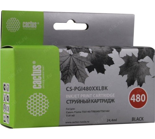 -/ Картридж струйный Cactus CS-PGI480XXLBK черный (24.4мл) для Canon Pixma TR7540/TR8540/TS6140/TS8140
