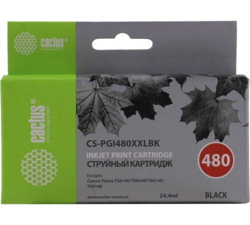 -/ Картридж струйный Cactus CS-PGI480XXLBK черный (24.4мл) для Canon Pixma TR7540/TR8540/TS6140/TS8140