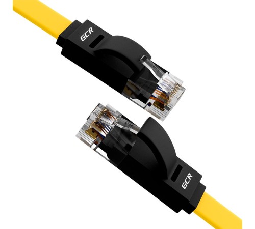 GCR Патч-корд PROF плоский прямой 0.3m, UTP медь кат.6, желтый+черный, 30 AWG, ethernet high speed 10 Гбит/с, RJ45, T568B, GCR-52090