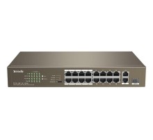 Коммутатор/ Tenda TEF1118P-16-150W Коммутатор неуправляемый PoE, 18 портов, 16х100 Мбит/с, 2x1 Гбит/с, PoE 16х30 Вт (до 130Вт), установка в стойку