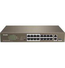 Коммутатор/ Tenda TEF1118P-16-150W Коммутатор неуправляемый PoE, 18 портов, 16х100 Мбит/с, 2x1 Гбит/с, PoE 16х30 Вт (до 130Вт), установка в стойку