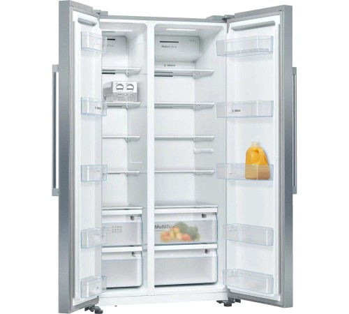 Холодильник BOSCH Холодильник типа side-by-side ,Serie   4, Full NoFrost, 178,7.6x90,8x70,7 см, LED освещение, Ящик для овощей и фруктов MultiBox, класс энергопотребления А++, полезный объём 560 (371/189) л, раздельная регулировка температуры с точностью