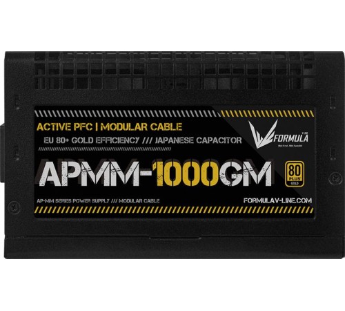 Блок питания Formula V Line APMM-1000GM, 1000W, ATX3.1/PCIe5.1, APFC, 80+ Gold, 12cm Fan, Full Modular Блок питания Formula V Line APMM-1000GM, 1000W, ATX3.1/PCIe5.1, APFC, 80+ Gold, 12cm Fan, Full Modular