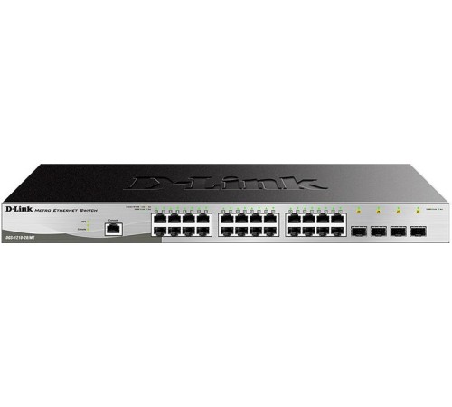 Коммутатор/ DGS-1210-28/ME/B Managed L2 Metro Ethernet Switch 24x1000Base-T, 4x1000Base-X SFP, Surge 6KV, CLI, RJ45 Console, RPS, Dying Gasp