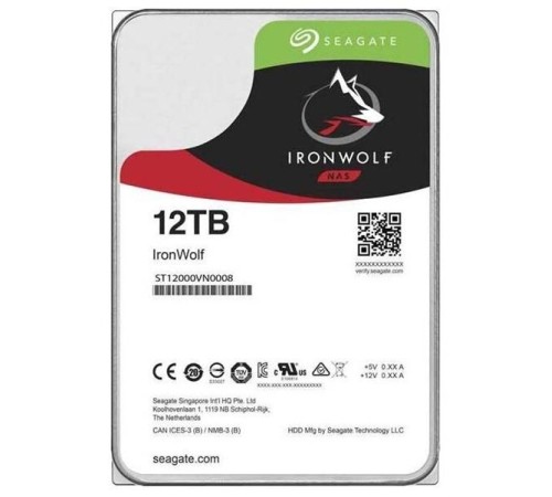 Жесткий диск Seagate IronWolf NAS HDD 3.5" SATA 12Tb, 7200 rpm, 256Mb buffer, 512e, ST12000VN0008, 1 year